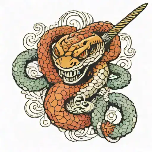 snake and dagger wrapped tightly tattoo design idea
