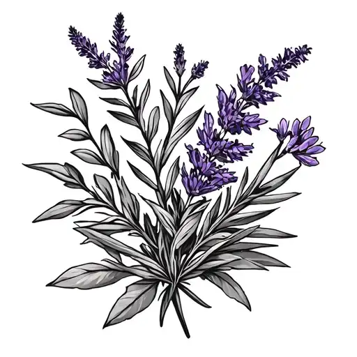 over knee lavender rosemary vervain and mugwort tattoo design idea
