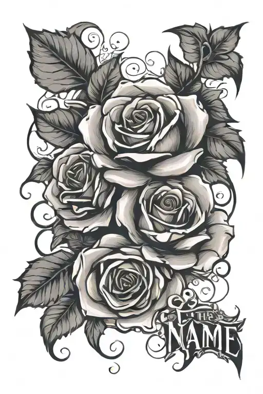 the name Naime and In the background i want freehand smoke i want some roses and the font to be Freehand Lettering tattoo design idea