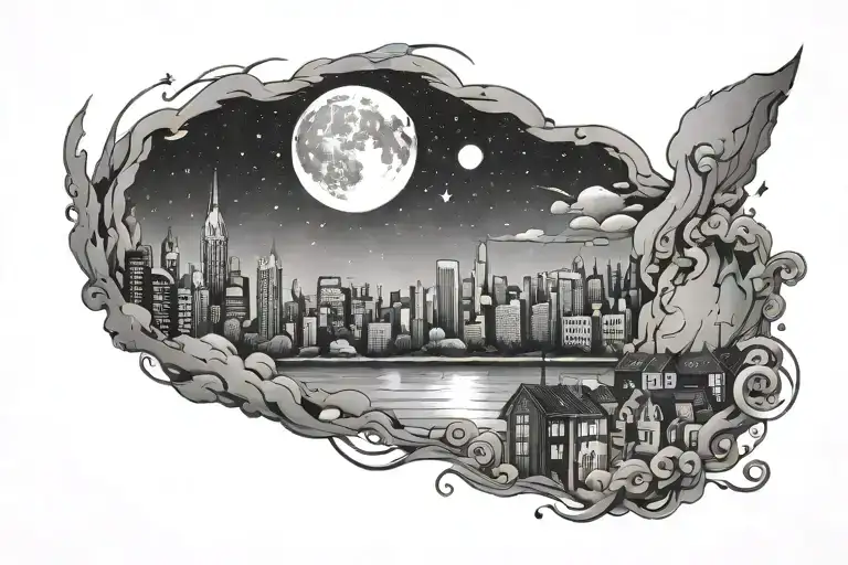 city moon  tattoo design idea