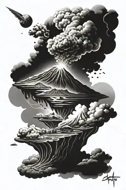 volcano erupting into space tattoo design idea