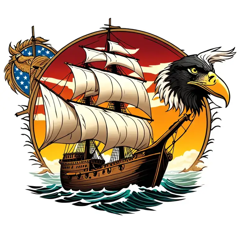 Vikings ship sailing/sulle and eagle tattoo design idea