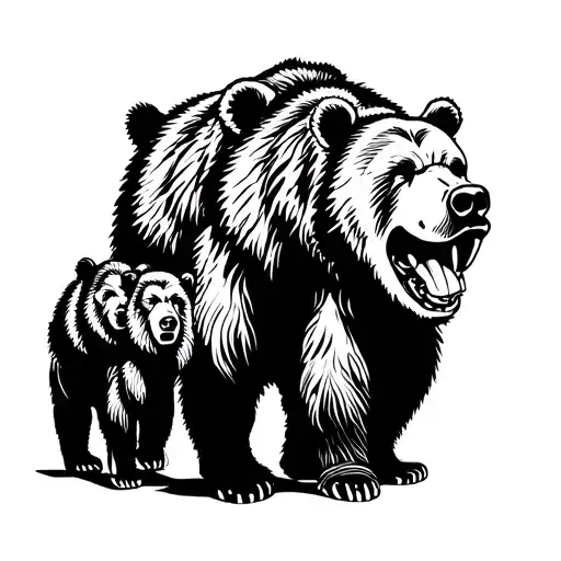 3 bear standing father & 2 sons walking tattoo design idea