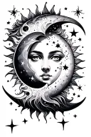 sun moon and stars scattered tattoo design idea