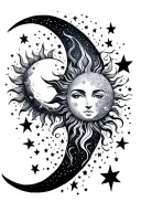 sun moon and stars scattered tattoo design idea