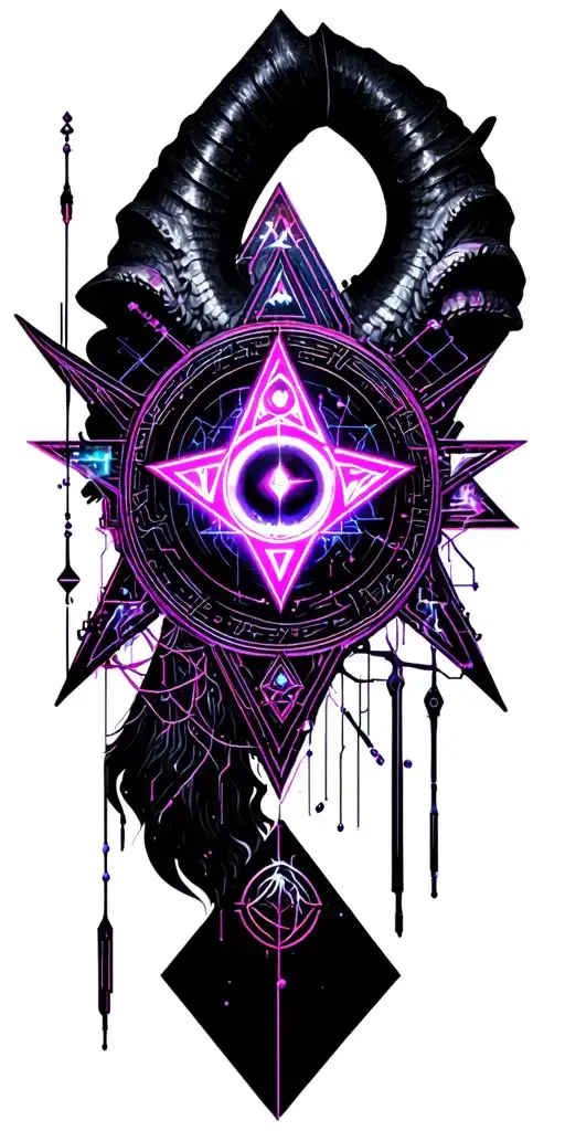 Occult symbols, the Eye of Providence, inverted pentagram, Baphomet tattoo design idea