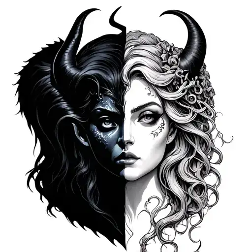 I want a half maleficent on the left side of the head and half Medusa on the right side of the head tattoo that seamless tattoo design idea
