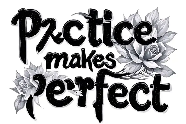 Quote "Practice makes perfect" tattoo design idea