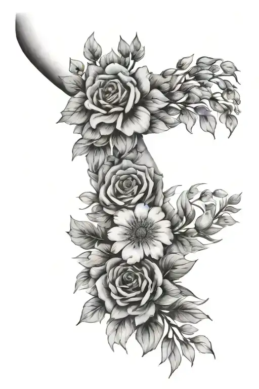 floral arm sleeve with paw prints  tattoo design idea