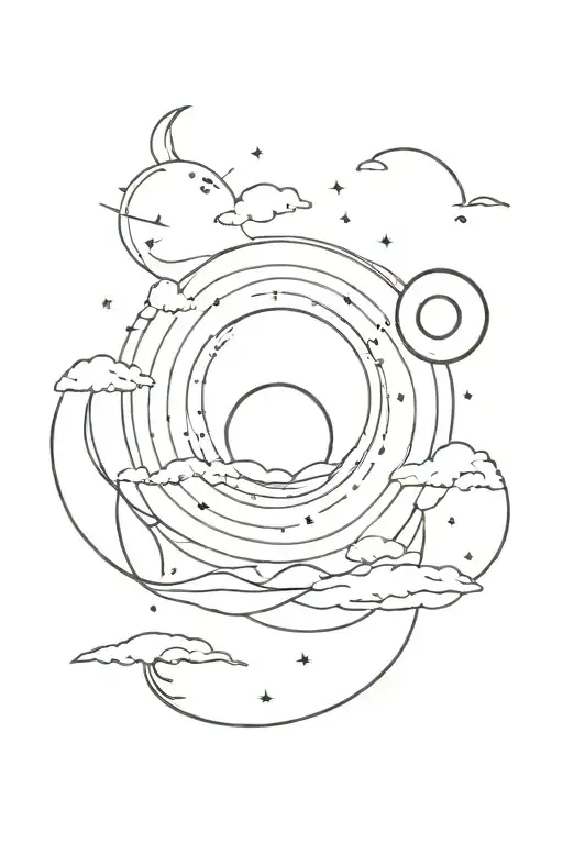 sun transitioning into land then waves then the moon tattoo design idea