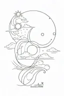 sun transitioning into land then waves then the moon tattoo design idea