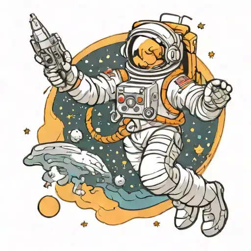 Astronaut floating in space tattoo design idea