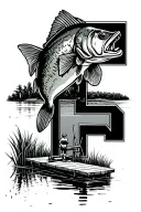 everglades with sugarcane crop the letter FL a bass jumping from the water and a dock with room to add people later tattoo design idea