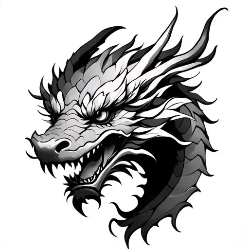 Japanese Dragon Head and body coming tattoo design idea