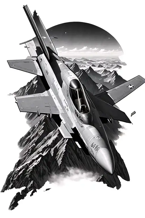 F16 flying over mountains tattoo design idea