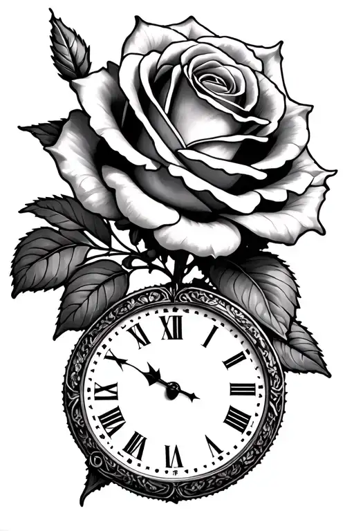 rose, clock, long live fay tattoo design idea