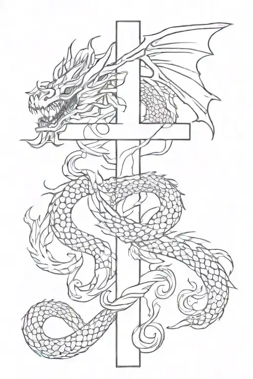 small cross with dragon wrapped loosely tattoo design idea