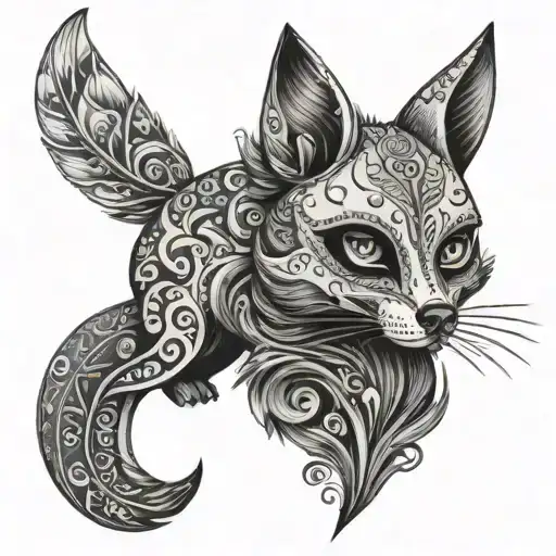 sugar skull fox playing tattoo design idea