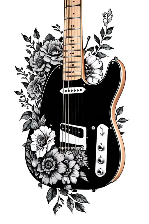 fender telecaster with flowers of the day of the dead tattoo design idea