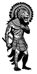 Aztec jaguar warrior battling tattoo design idea