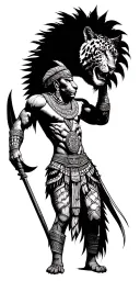 Aztec jaguar warrior battling tattoo design idea