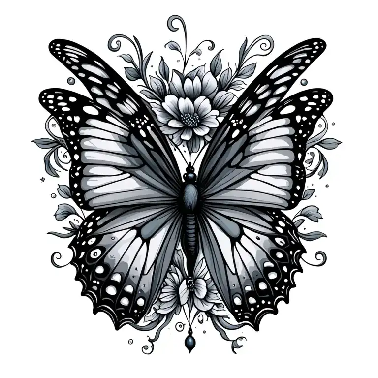 Aquarius and Pisces butterfly surrounded tattoo design idea