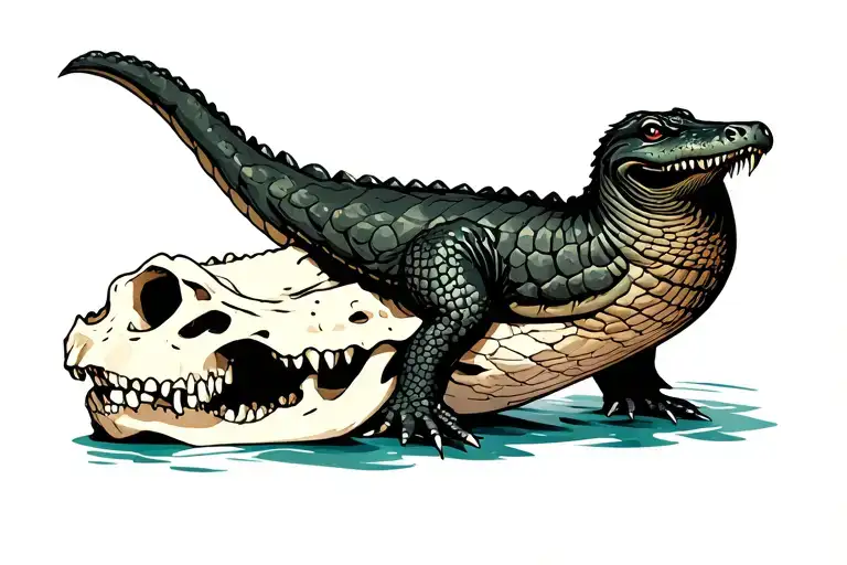 platypus riding an alligator skull tattoo design idea