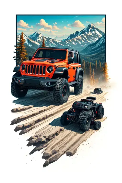 wrangler rubicon drivin in mountains inside surrounded tattoo design idea