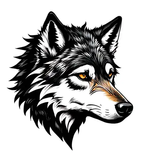 A design of wolf and Turkish symbols tattoo design idea