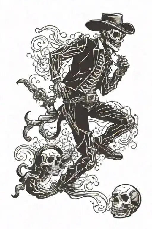 dancing cowboy skeleton tattoo design idea