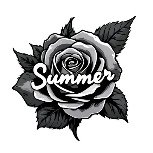 Rose with the name summer in cursive tattoo design idea