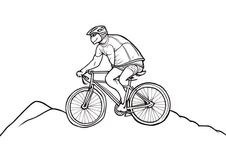 franklin the turtle riding on a mountain bike. tattoo design idea