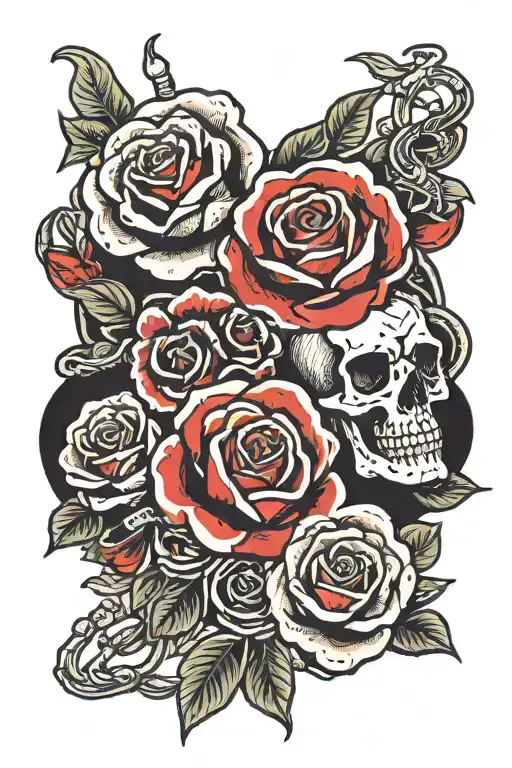 skeleton fingers and red money rose intertwined tattoo design idea