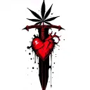 a heart pierced with a dagger, marijuana leaves in the background tattoo design idea