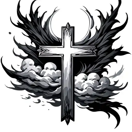 Clouds Around Cross tattoo design idea