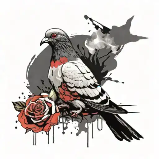 pigeon with rose tattoo design idea