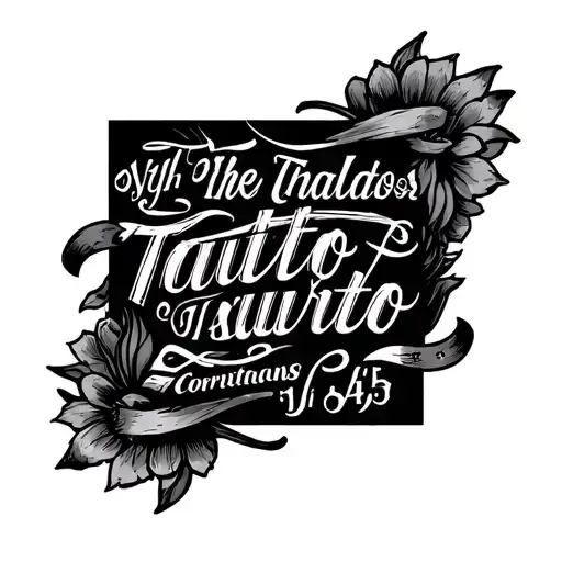 Old School tattoo in black and white that portrays the biblical text of 1 Corinthians 15: 54-55 tattoo design idea