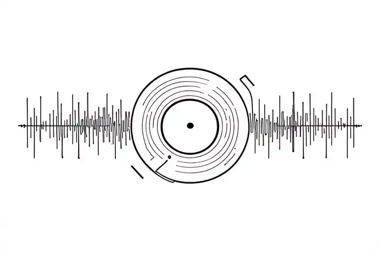 Minimalist DJ sound waves and vinyl plate tattoo design idea