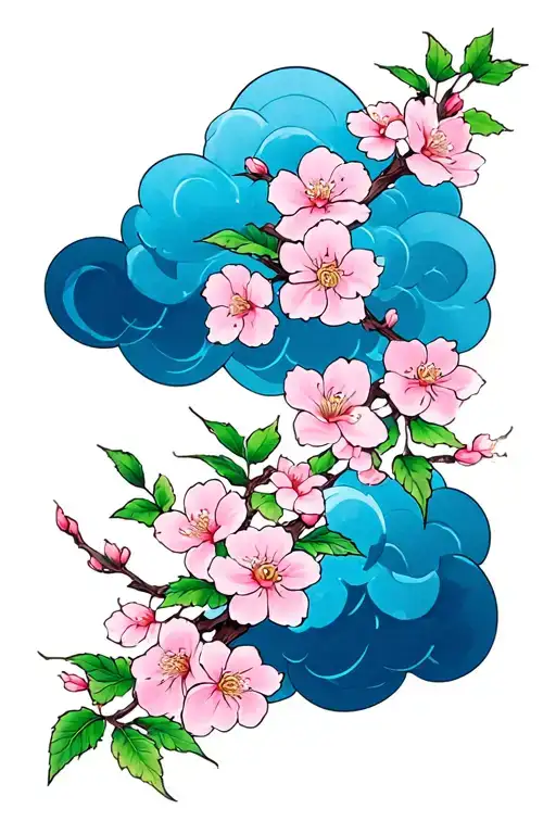 Cloud Japanese Leafs Cherry Blossom tattoo design idea