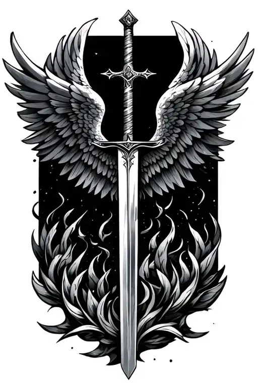 sword of the spirit with and archangel Michael wings tattoo design idea