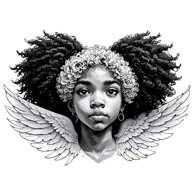 angel with a Afro  tattoo design idea