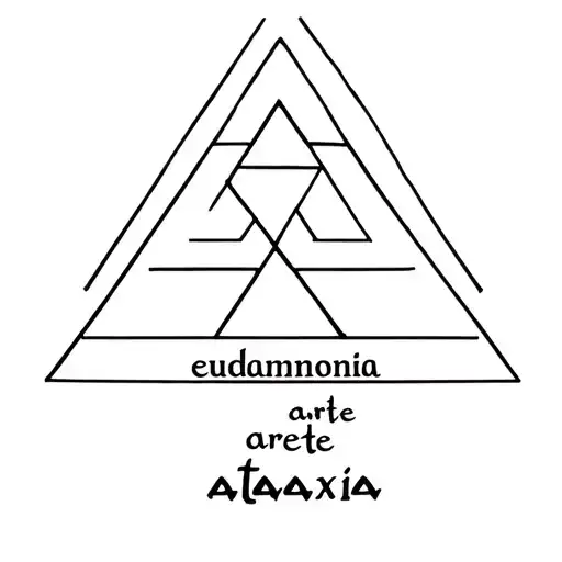 Triad with the words in Greek eudaimonia areté ataraxia tattoo design idea