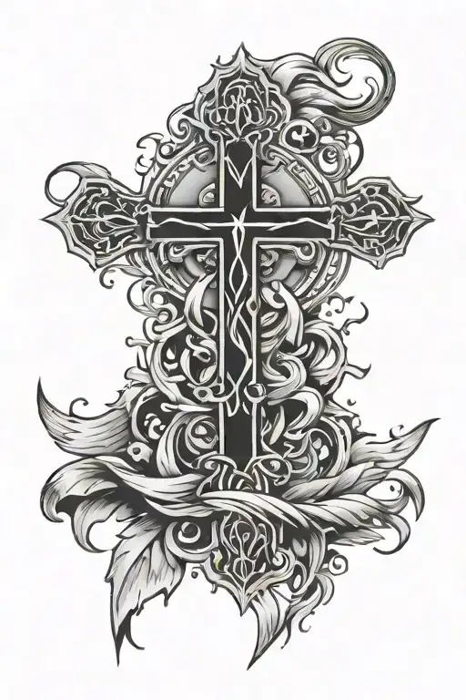  thin sexual assault servivor symbol and cross tattoo design idea