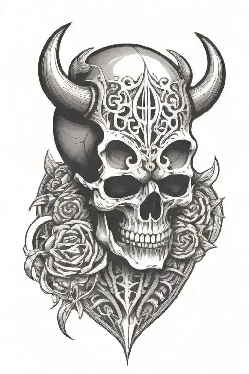 rune carved skull with horns tattoo design idea