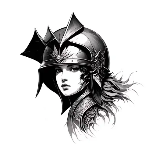 Minerva beautiful face helmet adorned tattoo design idea