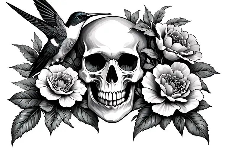 skull, hummingbird, carnations tatto tattoo design idea