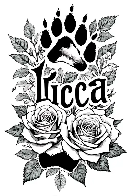 "Luca" roses and bear paw print tattoo design idea