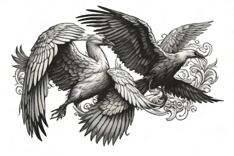 swan and crow flying in opposite directions tattoo design idea