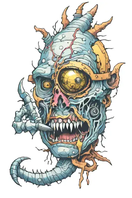 the cut is stitched up and covered with a band-aid, but monsters are visible in its place tattoo design idea