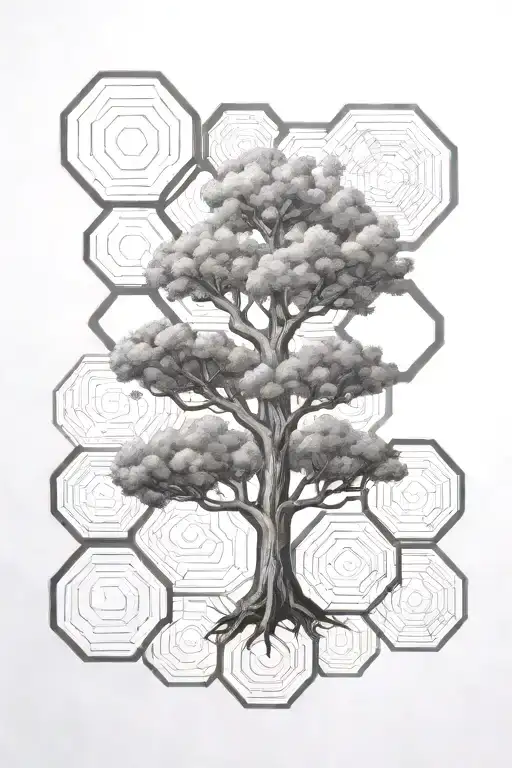 oak tree hexagons Fibonacci sequence tattoo design idea